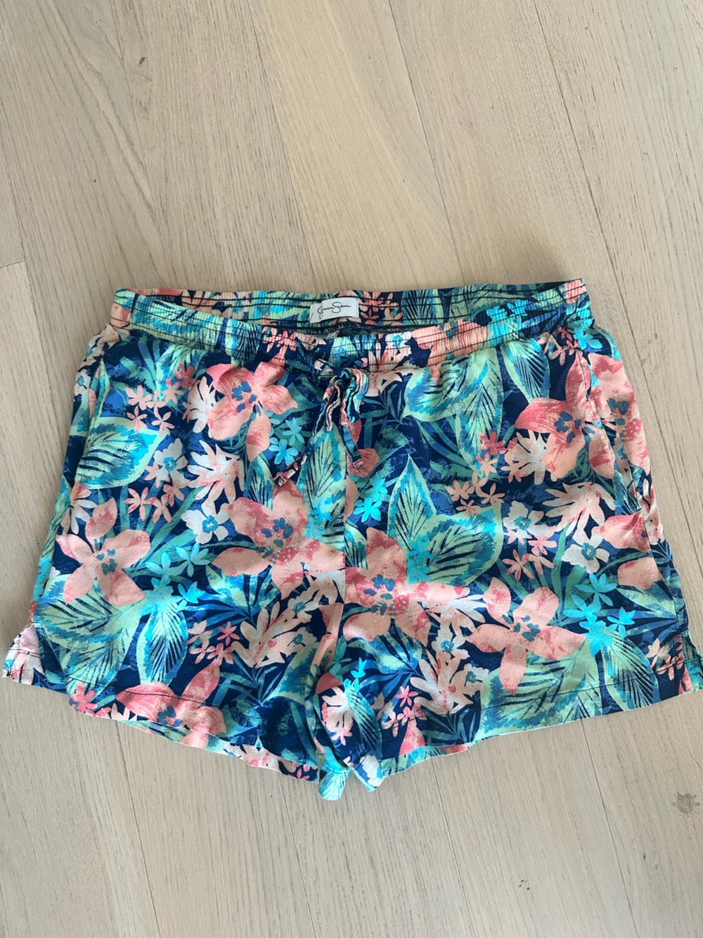 Jessica Simpson Navy Floral Drawstring Shorts with Coral Accents